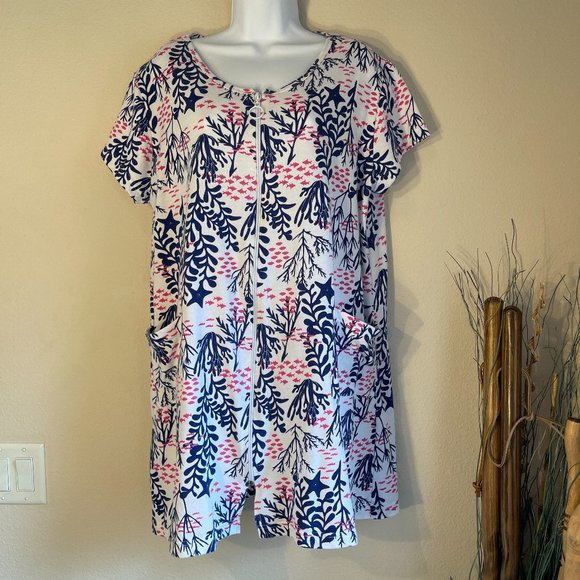 Palm Grove terry tropical sea life zip front robe L sleep or swim - Picture 1 of 11